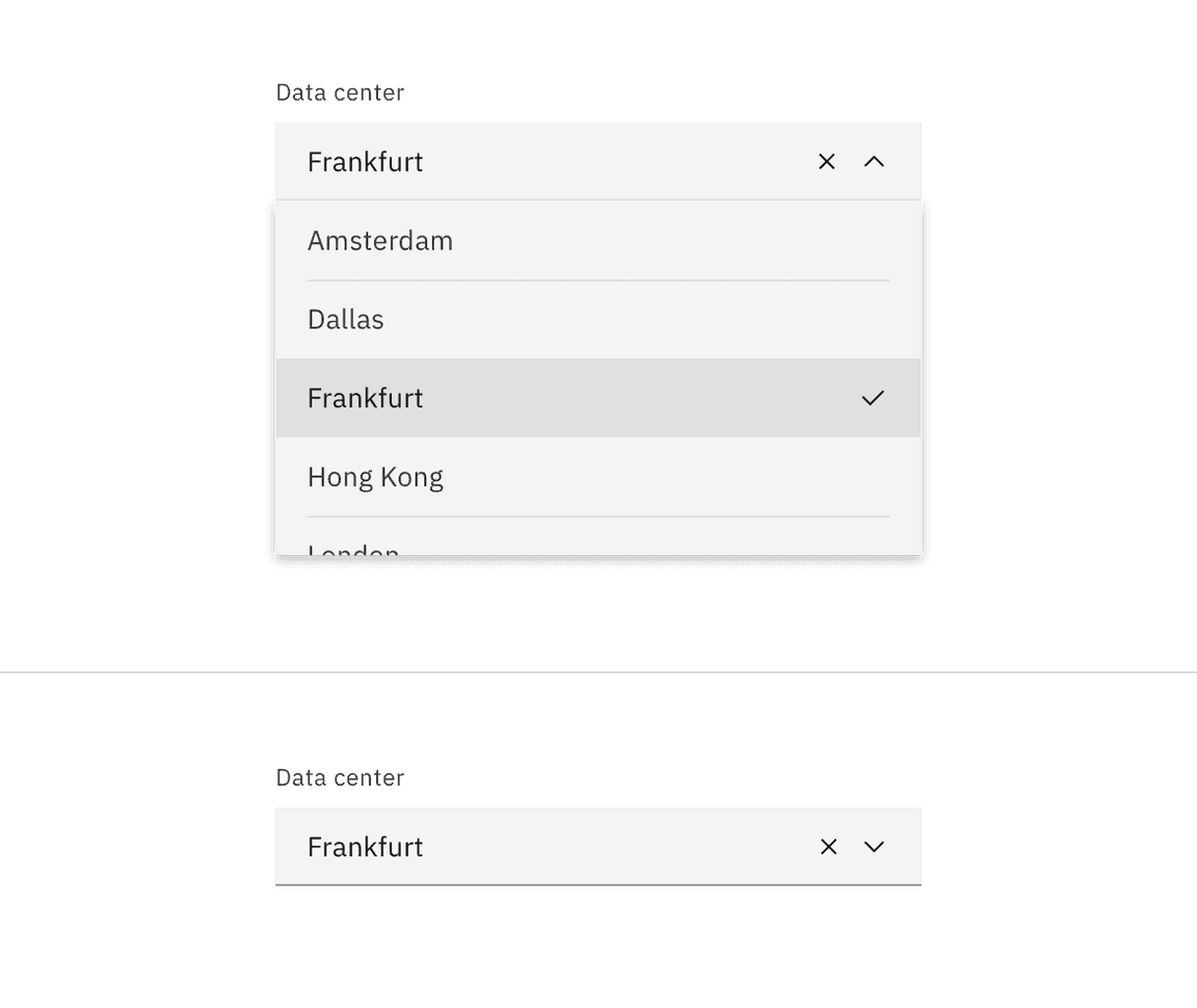 Combo box selected state. Combo box selected state.