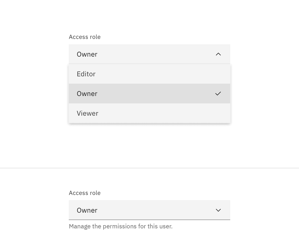 Dropdown selected state. Dropdown selected state.