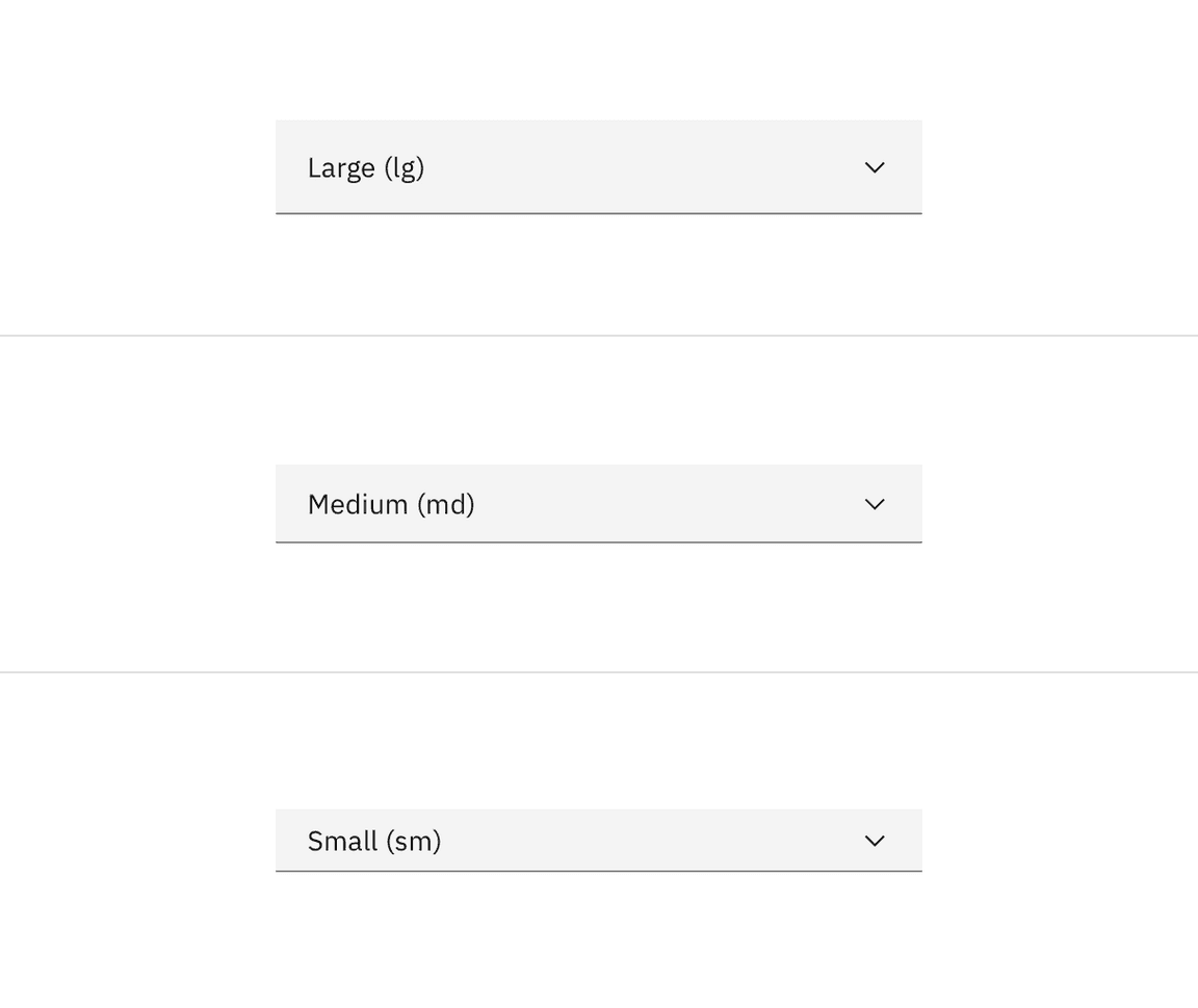 Dropdown sizes Dropdown sizes